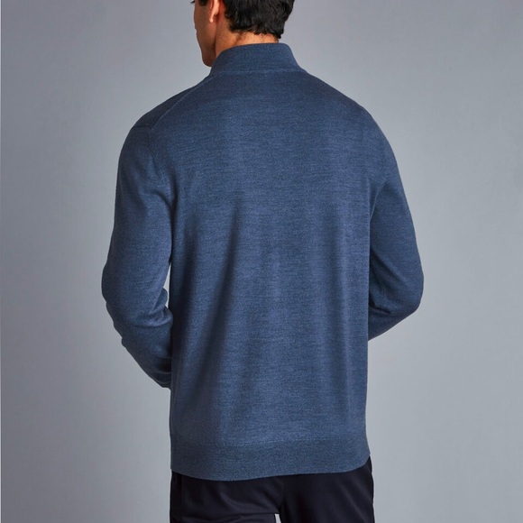 Charles Tyrwhitt Merino Quarter Zip Sweater - Indigo Melange - M - Picture 6 of 11